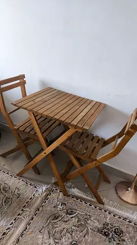 Foldable Wooden Bistro Table with 2 Chairs - Compact Balcony Set