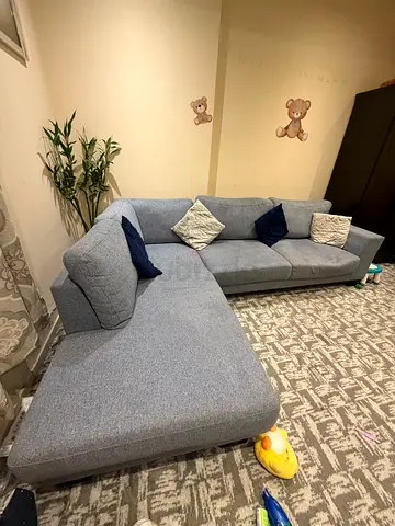L Shaped Cotton Blue Sofa