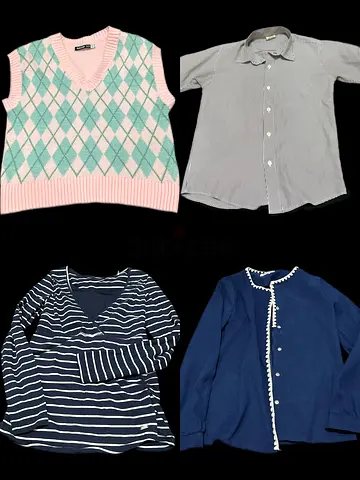 Lot of 4 Womens Tops — Cardigan, Sweater Vest, Striped Long Sleeve and Shirt (Pre-owned)