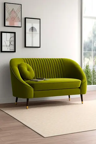 Green Velvet 2-Seater Sofa Loveseat — Modern Curved Design