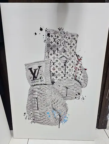 Framed Canvas Art — Boxing Gloves LV Motif