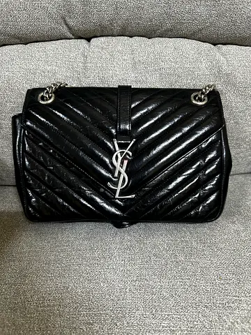 Saint Laurent Paris Black Medium Crinkled Calfskin Leather College Shoulder Bag