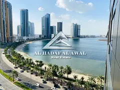 A distinctive apartment for rent in Al Mamzar, Sharjah. One bedroom, living room, balcony with a vie
