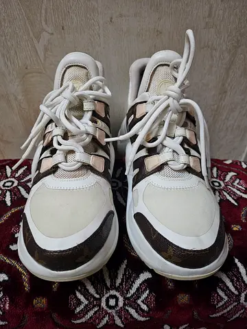 White and brown chunky sneakers, gently used (womens)