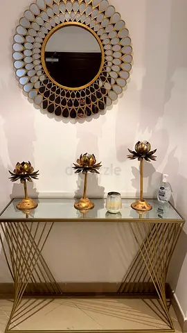 Console Table (Gold) with Sunburst Mirror as a Set