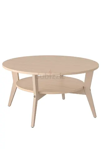 Light Wood Round Coffee Table with Lower Shelf