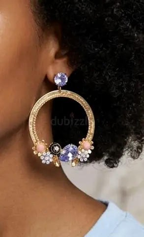 Gold-tone hoop earrings with crystal and floral accents (pair)