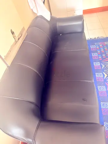 Black 3-Seater Faux Leather Sofa - Good Condition