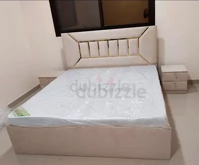 Brand New Queen size upholstered bed with 2 matching bedside tables - Cream