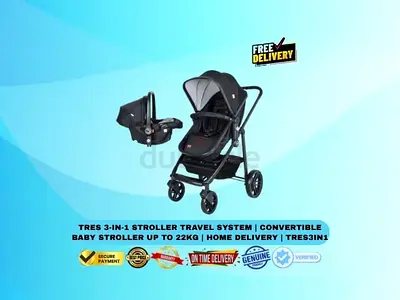 Tres 3-in-1 Stroller Travel System | Convertible Baby Stroller Up to 22kg | Home Delivery | TRES3IN1