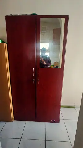 Wooden 2-Door Wardrobe with Mirror - Good Condition