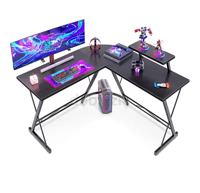 L-shaped Gaming/Computer Desk with Monitor Shelf - Black