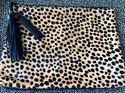Loeffler Randall Leopard Print Calf Hair Clutch