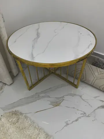 Round Marble-Top Coffee Table with Gold Frame