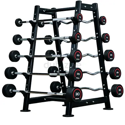 Jordan Fitness Straight and Curl Barbells with Rack UK