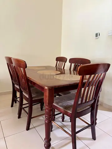 Solid Wood 5-Seater Dining Table with Chairs - Dark Brown