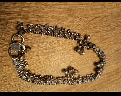 Rajasthan Silver-tone multichain anklet/bracelet with dangling charms