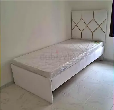 Brand New Single white upholstered bed with headboard and mattress