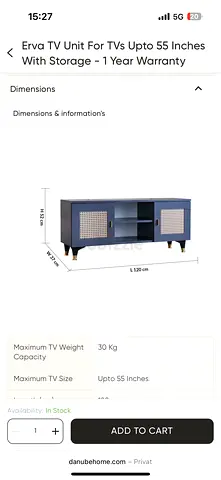 Black grey TV Unit / Entertainment Cabinet for TVs up to 55 inches - Like New