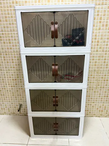 White Plastic 4-Compartment Storage Cabinet (Good Condition)