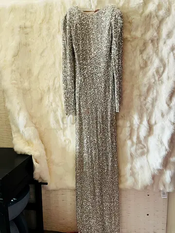 ZARA Silver Sequin Long Sleeve Evening Gown - BRAND NEW
