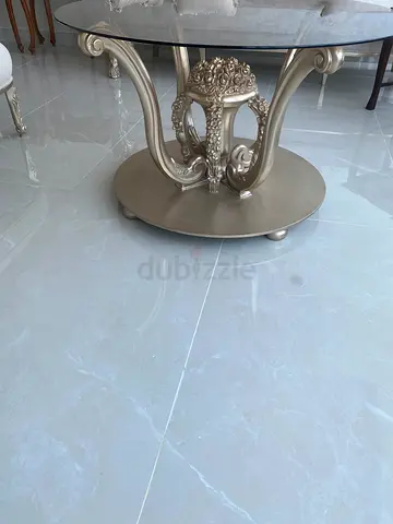 Round Glass Coffee Table with Ornate Gold Base