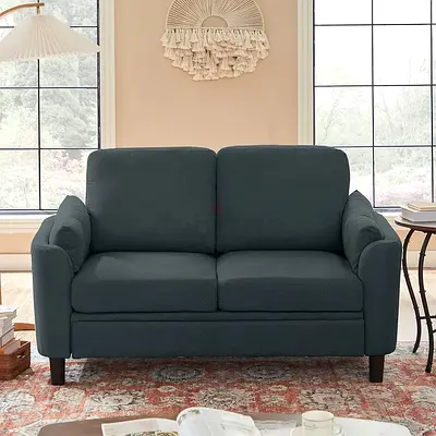 Padded armrests dark gray loveseat couch
