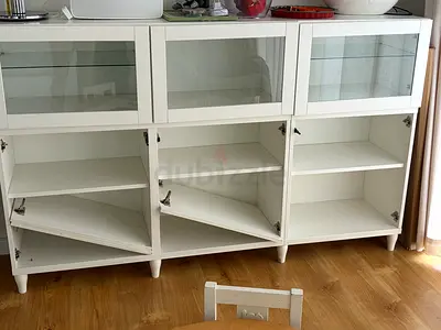 White Glass-Front Sideboard / Storage Cabinet - Good Condition