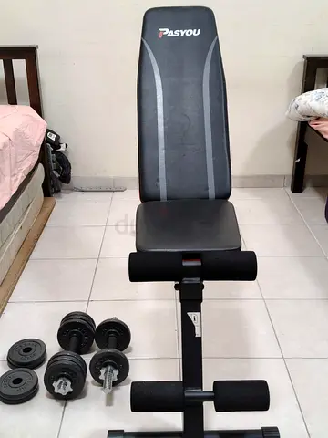 Adjustable PASYOU Weight Bench with Dumbbells and Plates (50kg fuller set)