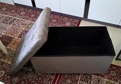 Grey Fabric Storage Ottoman Bench with Lift-Up Lid