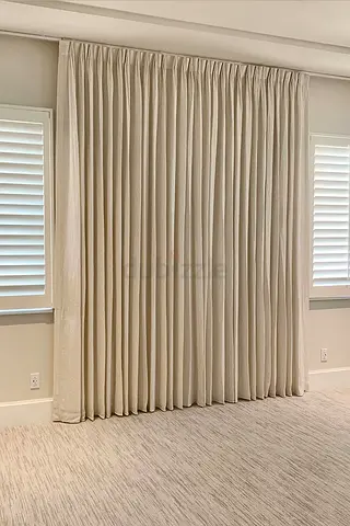 Full-Length Beige Pleated Curtains - Excellent Condition