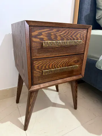 Customised Solid Wood Nightstand – Compact, Sturdy  Stylish with Two Drawers and Brass Handles