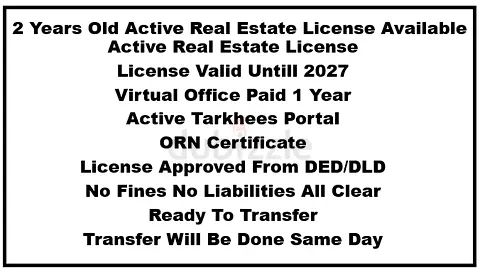 2 Years Old Active Real Estate Trade License Available For SaLe