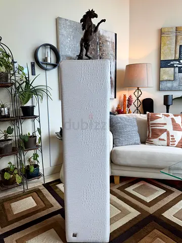 The One Decorative Pedestal, White Faux Crocodile leather, 121cm