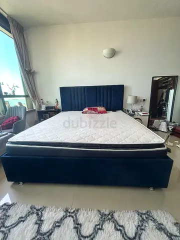 Queen/Double Upholstered Bed Frame with Mattress - Blue Velvet