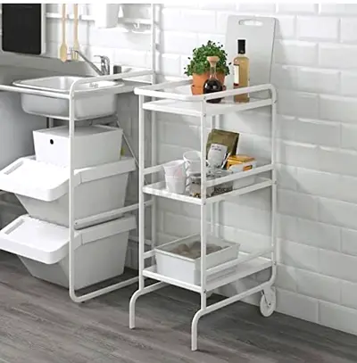 Slim 3-Tier Rolling Storage Trolley - White (kitchen, bathroom, bedroom or garden)