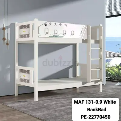 White Wooden Bunk Bed for Kids - Spacious Sturdy Design