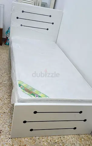 Brand New Single Bed Frame with Mattress - White, Modern Design