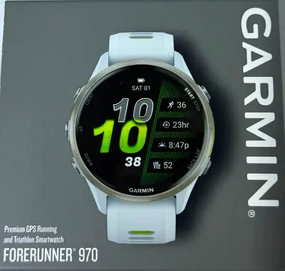 Garmin Forerunner 970 GPS Running  Triathlon Smartwatch — White (Boxed)