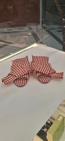 Pair of baby soft sole shoes - gingham pattern, size newborn/0-3 months