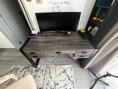 Wooden Desk with Drawers and Metal Frame. With Chair — Good Condition