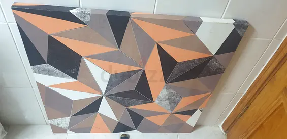 Geometric Abstract Wall/Area Rug - Neutral Browns  Orange Accent