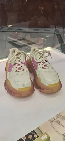 White and Pink Chunky Sneakers - Womens Casual Shoes, Size Unknown