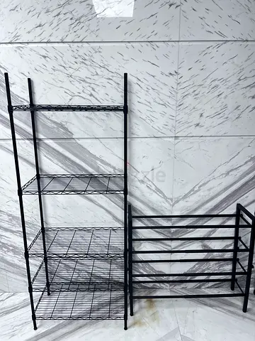 Black Metal Shelving Rack — Foldable Wire Storage Unit