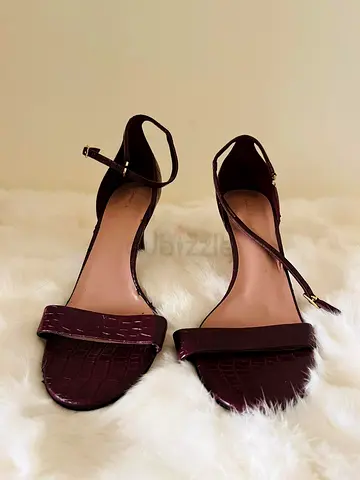 Charles and Keith Burgundy Croc-Embossed Ankle Strap Heels, Size 41