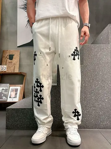 Chrome hearts White Casual Drawstring Joggers with Black Patch Details