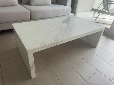 Minimalist White Marble Coffee Table - Solid Low Lounge Table