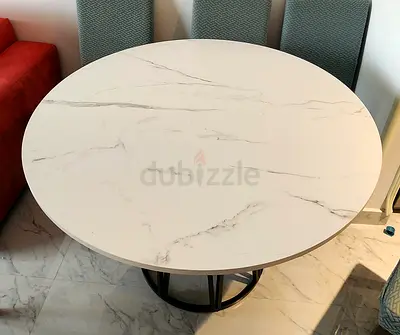 Round Marble-Top Dining Table with Metal Base - 4 Seater Brand: The One