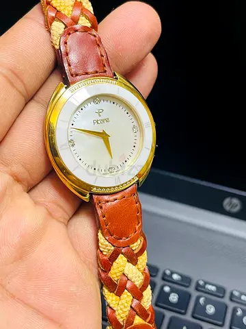 Pitone Swiss Made Ladies Gold-Tone Watch with Braided Leather Strap