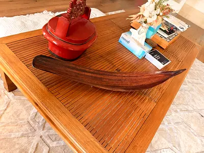 Hand-carved Wooden Canoe Model / Decorative Boat Sculpture